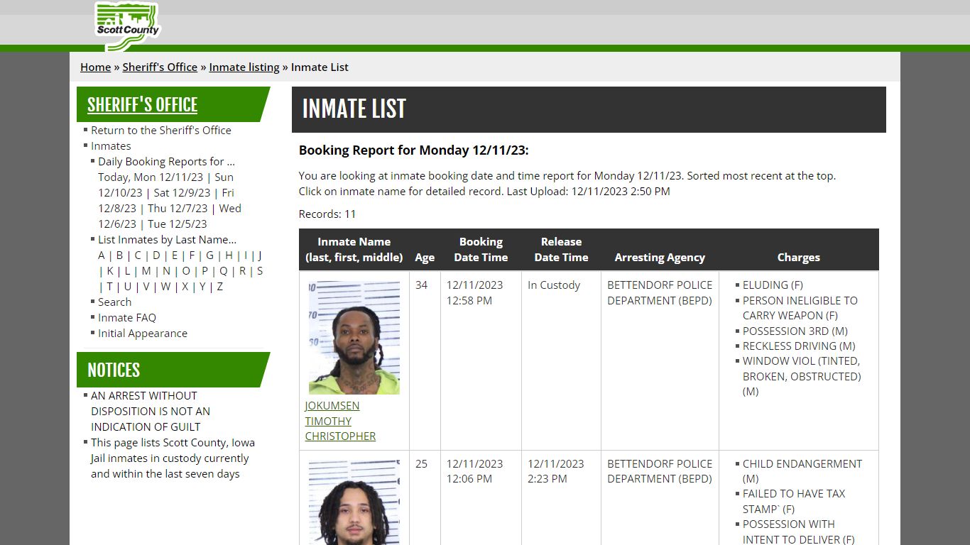 Inmate List - Scott County, Iowa